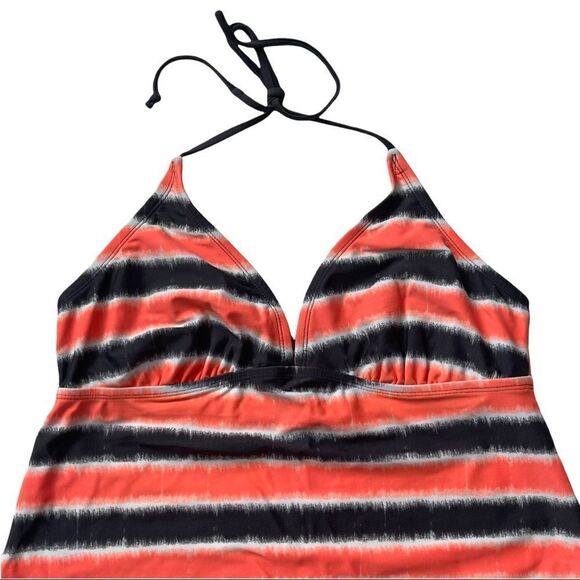 Converse Orange/Gray Stripe Tie Around Neck Tankini Top Sz L - Picture 3 of 11
